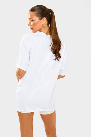 Kaiia Retro Badge Star Print Oversized T-shirt White