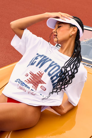 Kaiia Retro Badge Star Print Oversized T-shirt White