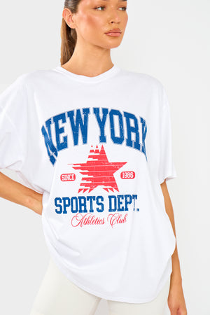 Kaiia Retro Badge Star Print Oversized T-shirt White