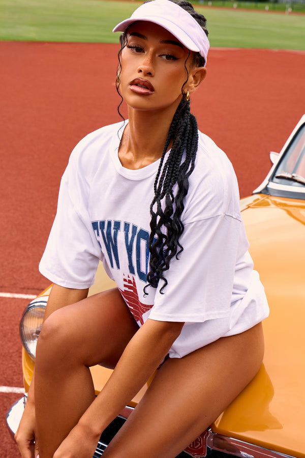 Kaiia Retro Badge Star Print Oversized T-shirt White