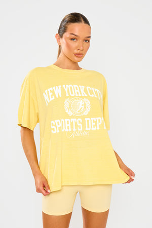 Kaiia New York City Sports Overdyed Oversized T-shirt Yellow