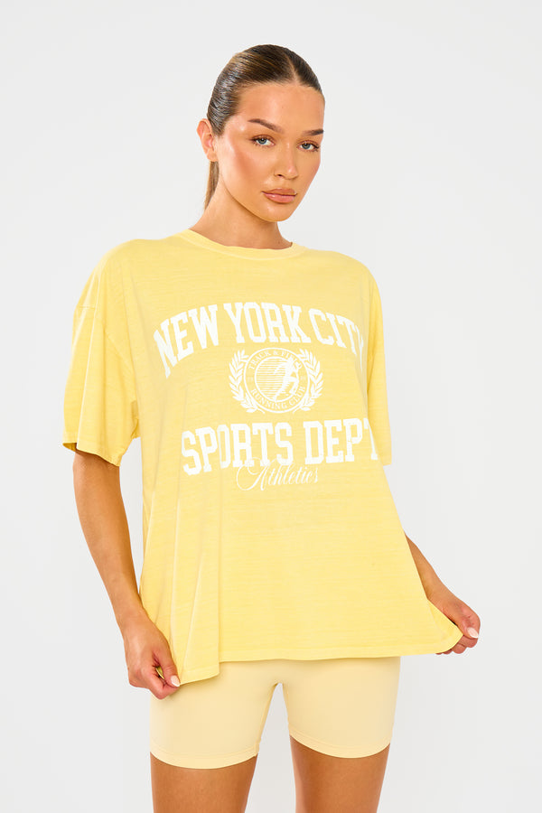 Kaiia New York City Sports Overdyed Oversized T-shirt Yellow