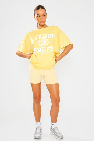 Kaiia New York City Sports Overdyed Oversized T-shirt Yellow