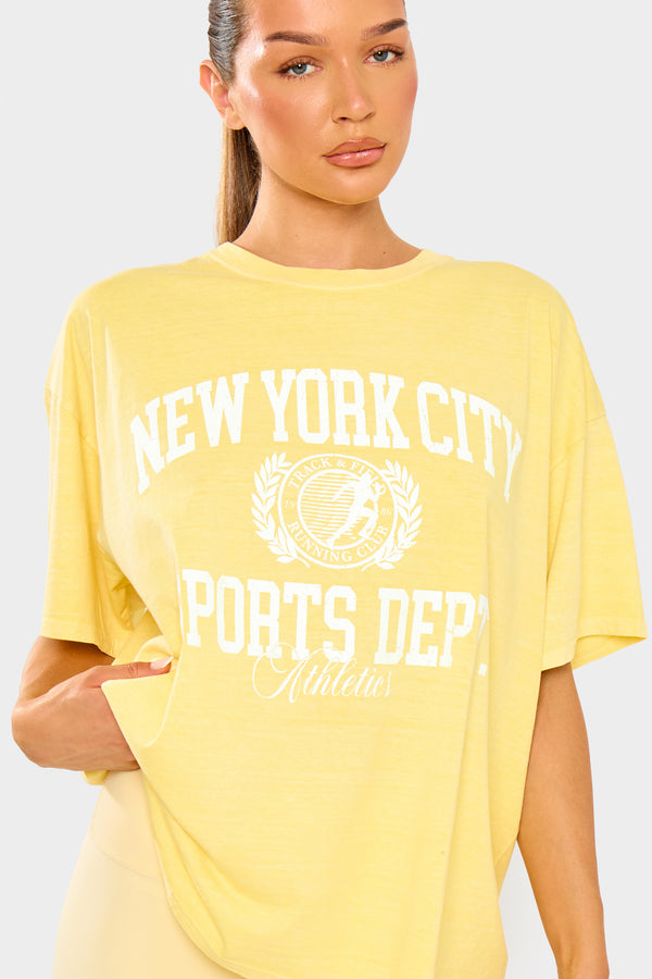 Kaiia New York City Sports Overdyed Oversized T-shirt Yellow