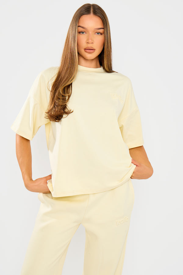 Kaiia Embossed Logo Oversized T-shirt Lemon