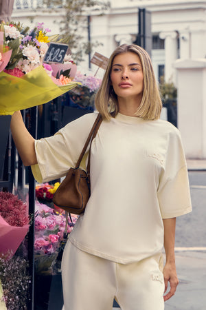 Kaiia Embossed Logo Oversized T-shirt Lemon