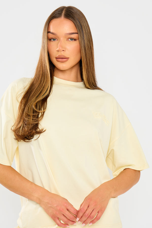 Kaiia Embossed Logo Oversized T-shirt Lemon