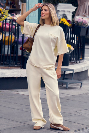 Kaiia Embossed Logo Oversized T-shirt Lemon