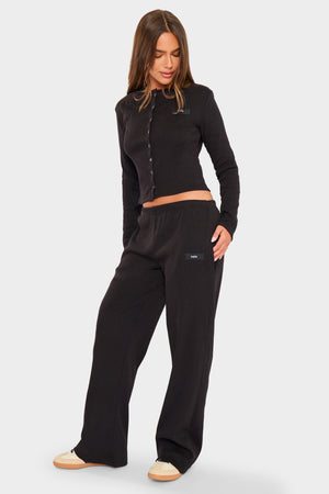 Kaiia Label Logo Rib Wide Leg Trousers Black