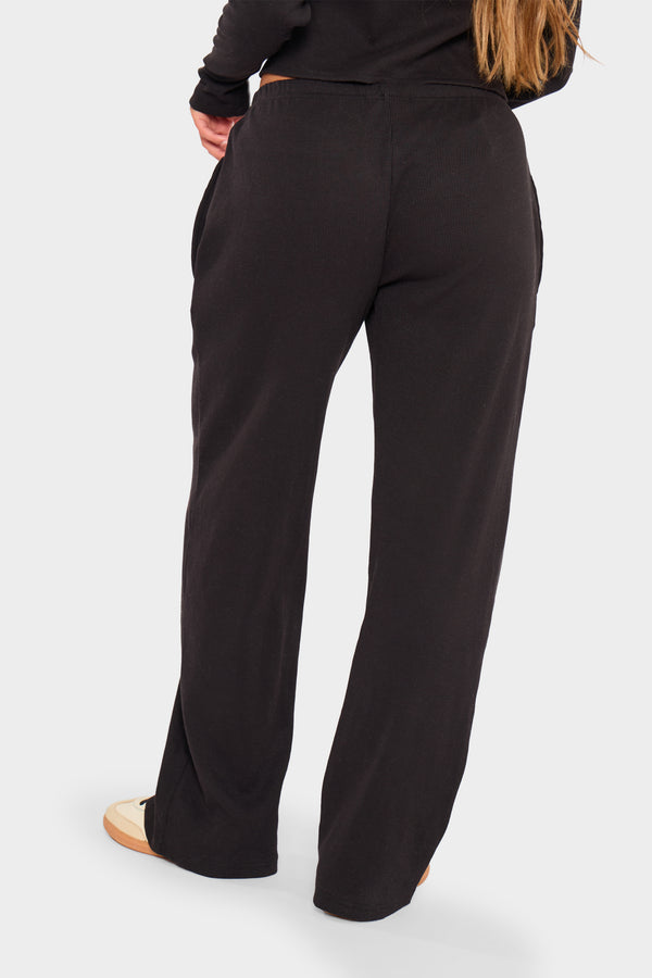 Kaiia Label Logo Rib Wide Leg Trousers Black