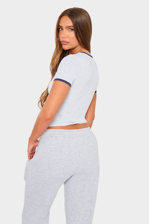 Kaiia Slogan Baby Tee Light Grey Marl & Red