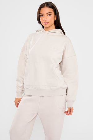 Kaiia Embossed Bubble Logo Oversized Hoodie Oyster