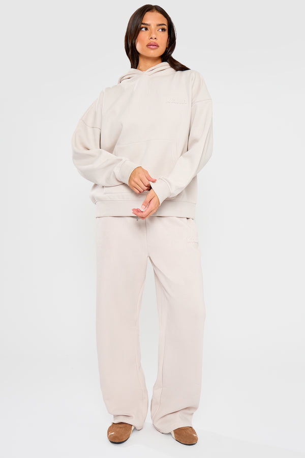 Kaiia Embossed Bubble Logo Oversized Hoodie Oyster