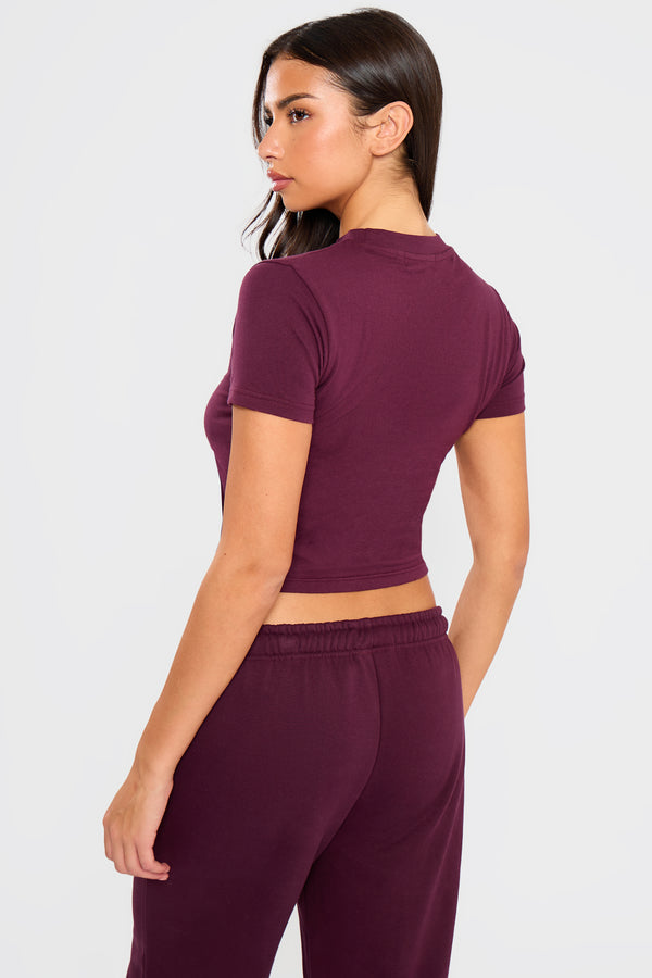 Kaiia Embossed Bubble Logo Baby Tee Deep Merlot