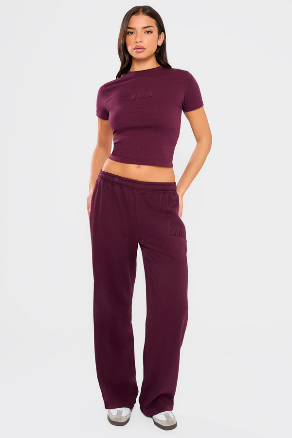 Kaiia Embossed Bubble Logo Baby Tee Deep Merlot