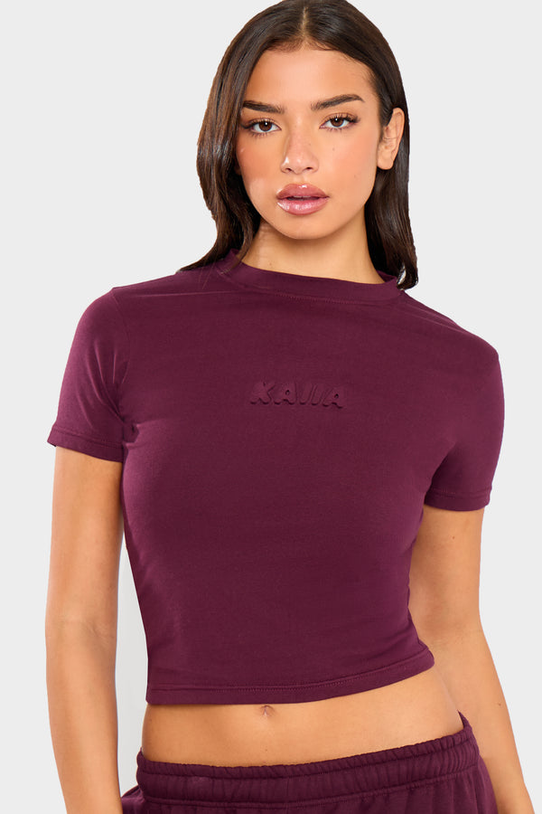Kaiia Embossed Bubble Logo Baby Tee Deep Merlot