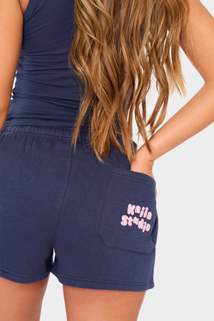 Kaiia Studio Bubble Mini Sweat Shorts Navy & Pink