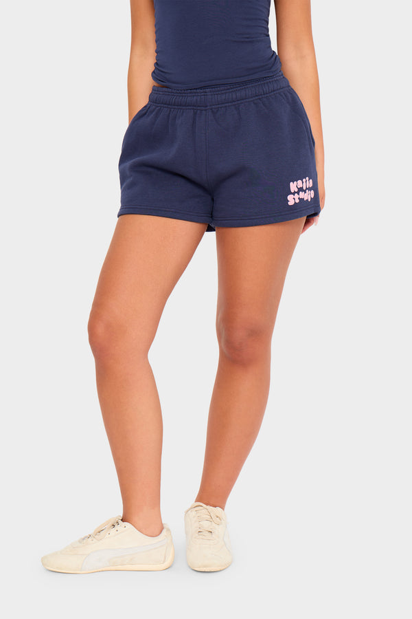 Kaiia Studio Bubble Mini Sweat Shorts Navy & Pink