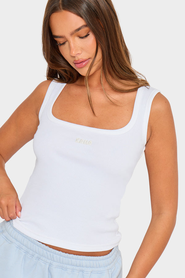 Kaiia Bubble Ribbed Vest Top White