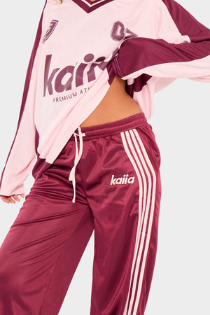 Kaiia Embroidered Tricot Joggers Burgundy & Pink
