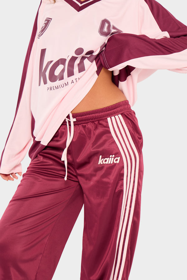 Kaiia Embroidered Tricot Joggers Burgundy & Pink