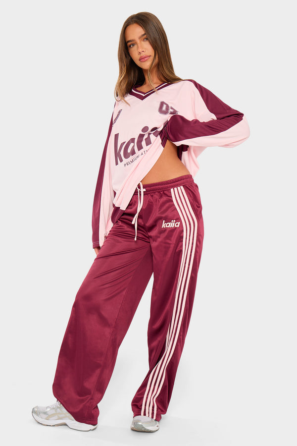 Kaiia Embroidered Tricot Joggers Burgundy & Pink