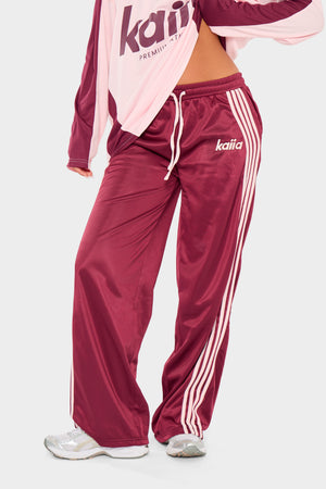 Kaiia Embroidered Tricot Joggers Burgundy & Pink