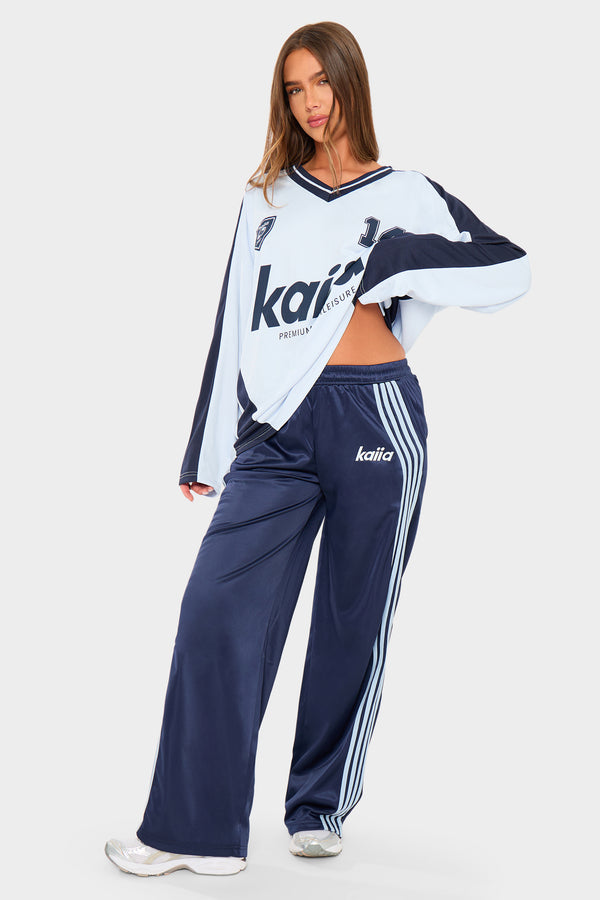 Kaiia Embroidered Tricot Joggers Baby Blue & Navy