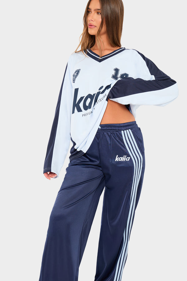 Kaiia Embroidered Tricot Joggers Baby Blue & Navy