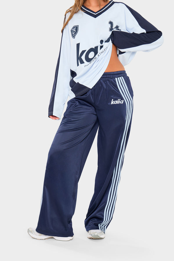 Kaiia Embroidered Tricot Joggers Baby Blue & Navy