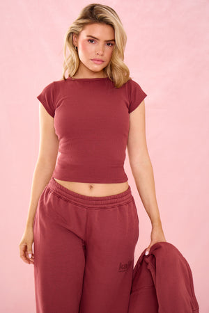 Kaiia Slash Neck Longline Baby Tee Toast