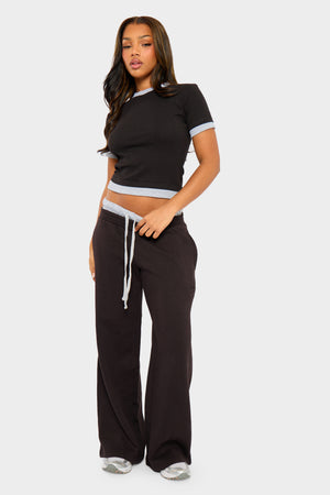 Kaiia Ribbed Double Layered Baby Tee Black & Grey Marl