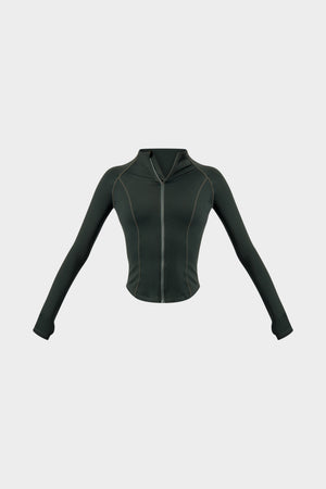 Kaiia Sculpt Long Sleeve Zip Through Fitted Jacket Pine Green