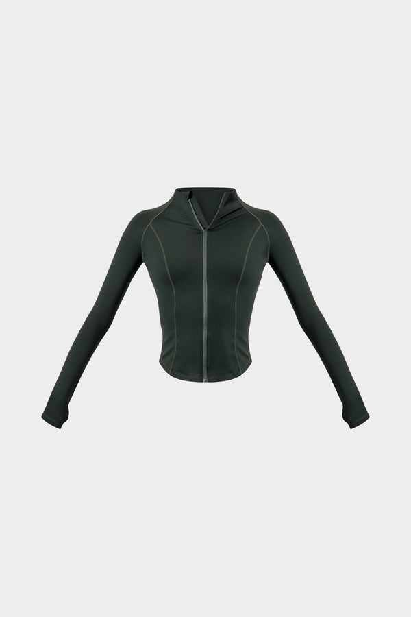 Kaiia Sculpt Long Sleeve Zip Through Fitted Jacket Pine Green