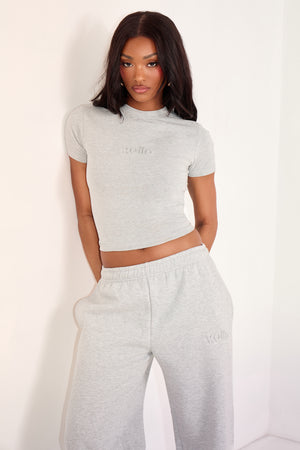 Kaiia Embossed Logo Baby Tee Mid Grey Marl