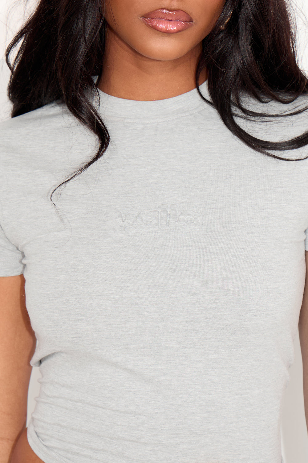 Kaiia Embossed Logo Baby Tee Mid Grey Marl