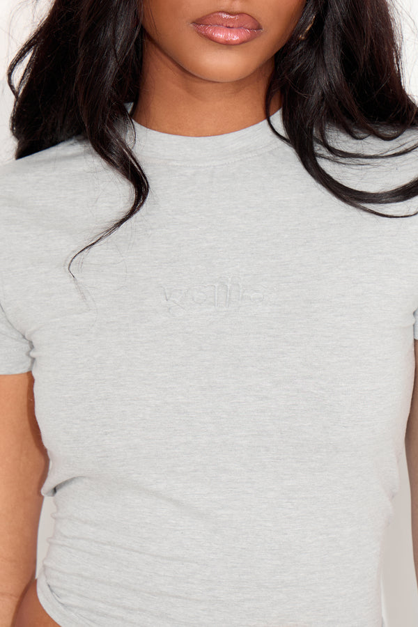 Kaiia Embossed Logo Baby Tee Mid Grey Marl