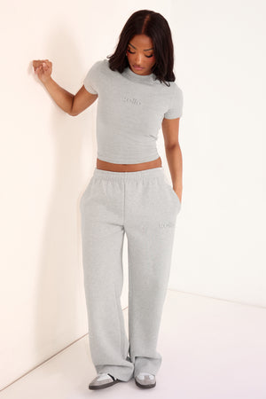 Kaiia Embossed Logo Baby Tee Mid Grey Marl