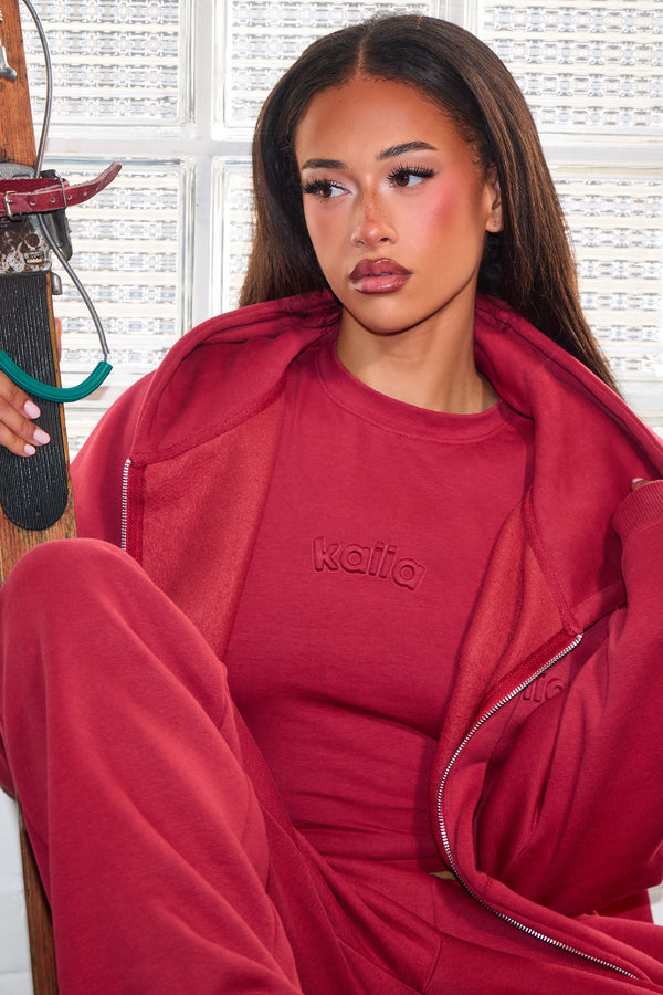 Kaiia Embossed Logo Baby Tee Deep Red