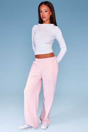 Kaiia Boat Neck Contrast Stitch Top White & Pink