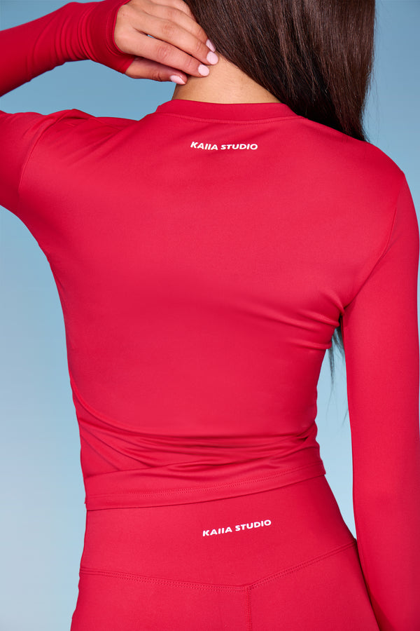 Kaiia Sculpt Long Sleeve Fitted T Shirt Deep Red