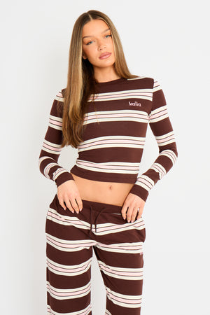 Kaiia Striped Long Sleeve Baby Tee Brown, Pink & Cream