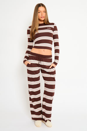 Kaiia Striped Long Sleeve Baby Tee Brown, Pink & Cream