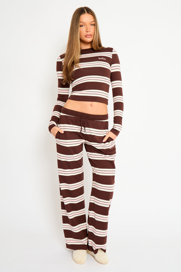 Kaiia Striped Long Sleeve Baby Tee Brown, Pink & Cream