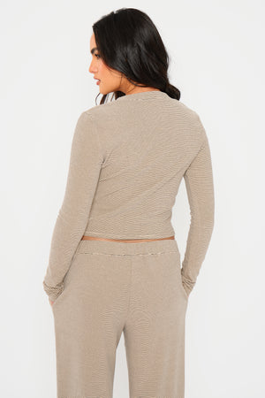 Kaiia Striped Fleece Button Up Cardigan Cream & Black