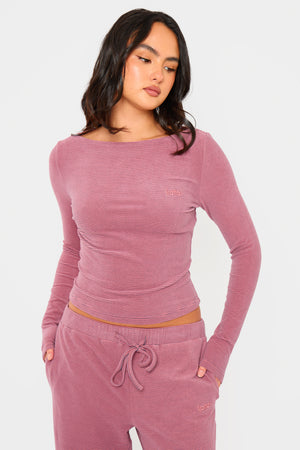 Kaiia Striped Fleece Long Sleeve Baby Tee Pink & Black