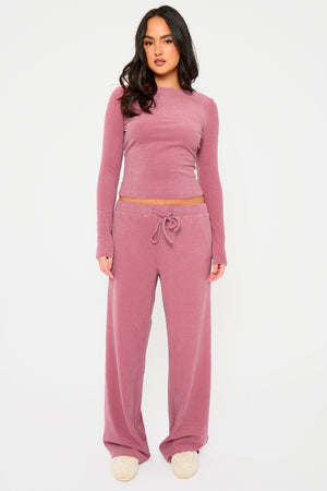Kaiia Striped Fleece Long Sleeve Baby Tee Pink & Black