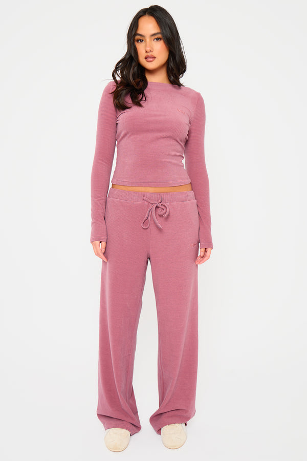 Kaiia Striped Fleece Long Sleeve Baby Tee Pink & Black