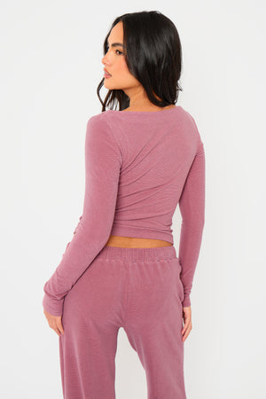 Kaiia Striped Fleece Long Sleeve Baby Tee Pink & Black
