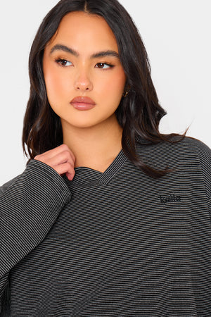 Kaiia Striped Fleece Oversized Top Black & Cream